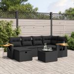 Set canapele de grădină cu perne, 7 piese, negru, poliratan GartenMobel Dekor