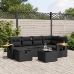 Set canapele de grădină cu perne, 7 piese, negru, poliratan GartenMobel Dekor