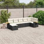 Set canapele de grădină cu perne, 7 piese, negru, poliratan GartenMobel Dekor