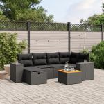 Set canapele de grădină cu perne, 7 piese, negru, poliratan GartenMobel Dekor
