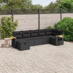 Set canapele de grădină cu perne, 7 piese, negru, poliratan GartenMobel Dekor