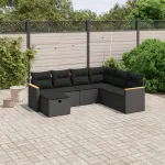 Set canapele de grădină cu perne, 7 piese, negru, poliratan GartenMobel Dekor