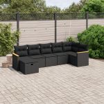 Set canapele de grădină cu perne, 7 piese, negru, poliratan GartenMobel Dekor