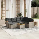 Set canapele de grădină cu perne, 8 piese, gri, poliratan GartenMobel Dekor