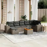 Set canapele de grădină cu perne, 8 piese, gri, poliratan GartenMobel Dekor