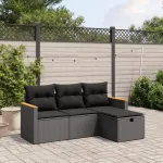 Set mobilier de grădină cu perne, 4 piese, negru, poliratan GartenMobel Dekor