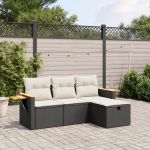 Set mobilier de grădină cu perne, 4 piese, negru, poliratan GartenMobel Dekor