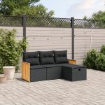Set mobilier de grădină cu perne, 4 piese, negru, poliratan GartenMobel Dekor