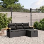 Set mobilier de grădină cu perne, 4 piese, negru, poliratan GartenMobel Dekor