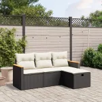Set mobilier de grădină cu perne, 4 piese, negru, poliratan GartenMobel Dekor