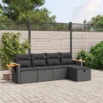 Set mobilier de grădină cu perne, 5 piese, negru, poliratan GartenMobel Dekor
