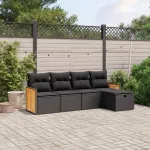 Set mobilier de grădină cu perne, 5 piese, negru, poliratan GartenMobel Dekor