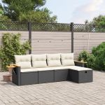Set mobilier de grădină cu perne, 5 piese, negru, poliratan GartenMobel Dekor