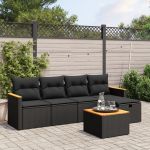 Set mobilier de grădină cu perne, 6 piese, negru, poliratan GartenMobel Dekor