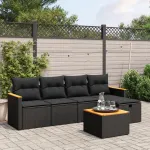 Set mobilier de grădină cu perne, 6 piese, negru, poliratan GartenMobel Dekor
