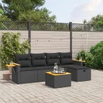 Set mobilier de grădină cu perne, 6 piese, negru, poliratan GartenMobel Dekor