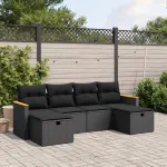 Set mobilier de grădină cu perne, 6 piese, negru, poliratan GartenMobel Dekor