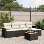 Set mobilier de grădină cu perne, 6 piese, negru, poliratan GartenMobel Dekor