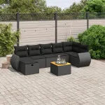 Set mobilier de grădină cu perne, 8 piese, negru, poliratan GartenMobel Dekor