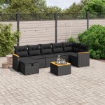 Set mobilier de grădină cu perne, 8 piese, negru, poliratan GartenMobel Dekor