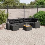 Set mobilier de grădină cu perne, 8 piese, negru, poliratan GartenMobel Dekor
