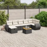Set mobilier de grădină cu perne, 8 piese, negru, poliratan GartenMobel Dekor