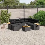 Set mobilier de grădină cu perne, 8 piese, negru, poliratan GartenMobel Dekor