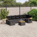Set mobilier de grădină cu perne, 8 piese, negru, poliratan GartenMobel Dekor