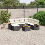 Set mobilier de grădină cu perne, 8 piese, negru, poliratan GartenMobel Dekor