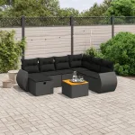Set mobilier de grădină cu perne, 8 piese, negru, poliratan GartenMobel Dekor