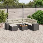 Set mobilier de grădină cu perne, 8 piese, negru, poliratan GartenMobel Dekor