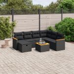 Set mobilier de grădină cu perne, 8 piese, negru, poliratan GartenMobel Dekor