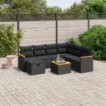 Set mobilier de grădină cu perne, 8 piese, negru, poliratan GartenMobel Dekor