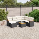 Set mobilier de grădină cu perne, 8 piese, negru, poliratan GartenMobel Dekor
