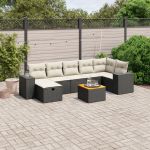 Set mobilier de grădină cu perne, 8 piese, negru, poliratan GartenMobel Dekor