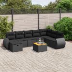 Set mobilier de grădină cu perne, 9 piese, negru, poliratan GartenMobel Dekor