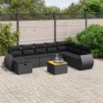 Set mobilier de grădină cu perne, 9 piese, negru, poliratan GartenMobel Dekor