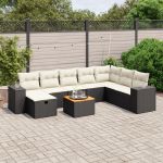 Set mobilier de grădină cu perne, 9 piese, negru, poliratan GartenMobel Dekor