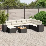 Set mobilier de grădină cu perne, 9 piese, negru, poliratan GartenMobel Dekor
