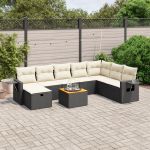 Set mobilier de grădină cu perne, 9 piese, negru, poliratan GartenMobel Dekor