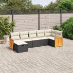 Set canapele de grădină cu perne, 7 piese, negru, poliratan GartenMobel Dekor