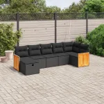 Set canapele de grădină cu perne, 7 piese, negru, poliratan GartenMobel Dekor