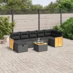 Set mobilier de grădină cu perne, 8 piese, negru, poliratan GartenMobel Dekor