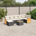 Set mobilier de grădină cu perne, 8 piese, negru, poliratan GartenMobel Dekor