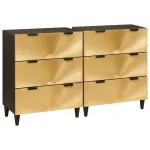 Bufet 2 pcs Negru și Aur 60 x 33 x 75 cm Lemn de mango solid GartenMobel Dekor