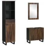 Set de mobilier pentru baie cu ușă 3 pcs Maro Nuc Lemn compozit GartenMobel Dekor
