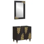 Set dulap baie Pe perete cu ușă 2 pcs Negru Lemn de mango solid GartenMobel Dekor