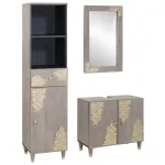 Set dulap baie cu sertar cu ușă 3 pcs Gri Lemn de mango solid GartenMobel Dekor