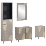 Set dulap baie cu sertar cu ușă 4 pcs Gri Lemn de mango solid GartenMobel Dekor