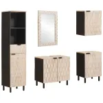 Seturi de baie 5 pcs Finisaj Alb Spălat Lemn de mango solid GartenMobel Dekor